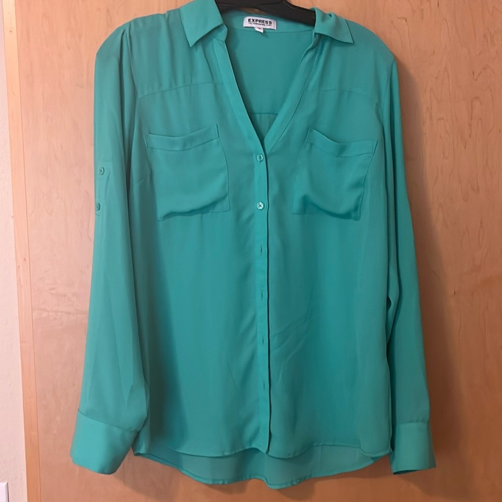 Express Teal Button-Front Blouse